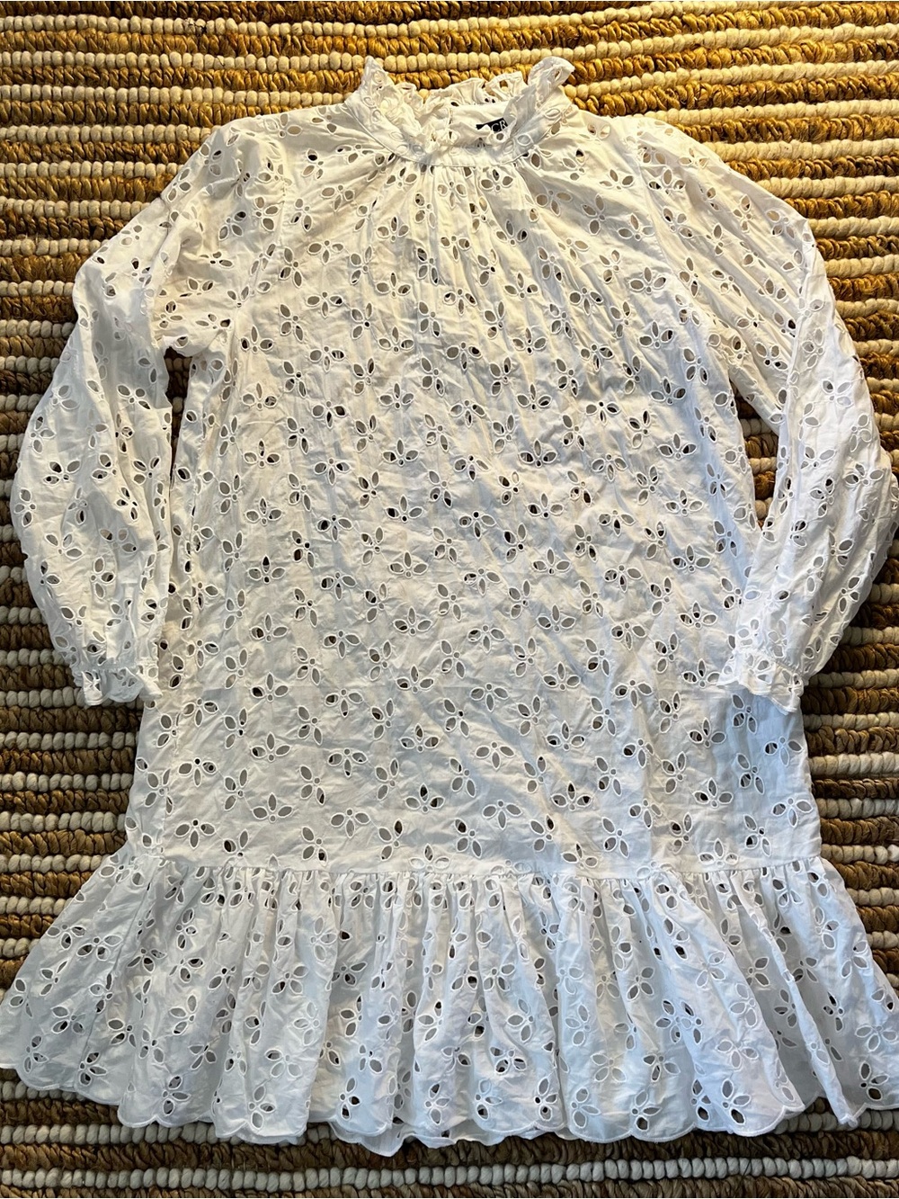 J. Crew White Long Sleeve Eyelet Ruffle Dress